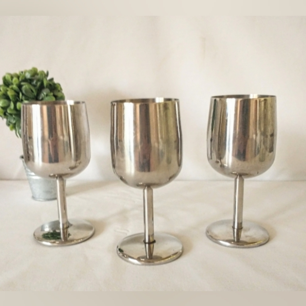 Vintage Mid Century Modern Chrome Wine Glasses